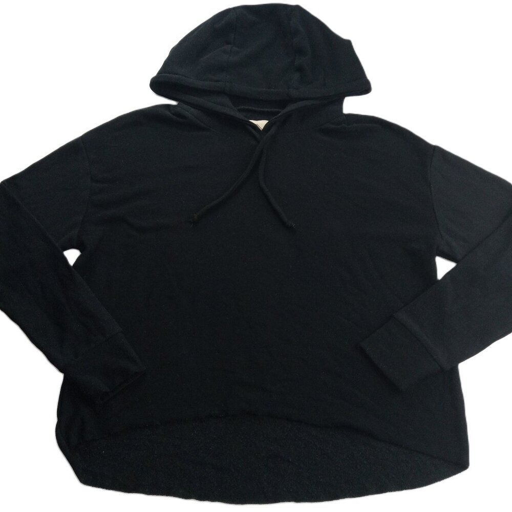 Chaser Women's Hi-Low Hoodie Sweatshirt Size Small Black Fleece Raw Hem